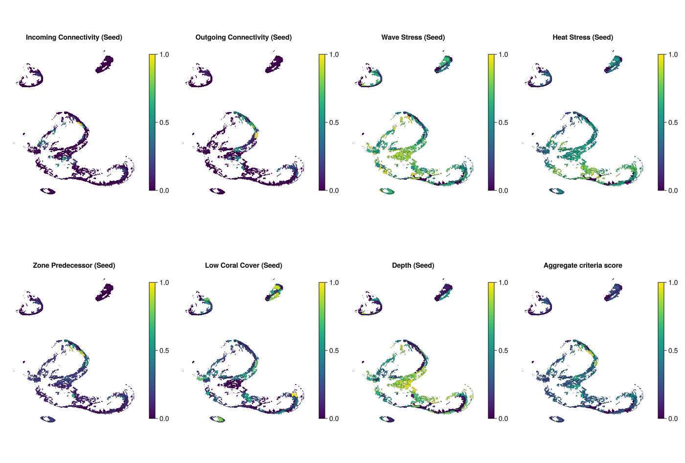 Spatial maps of location selection criteria